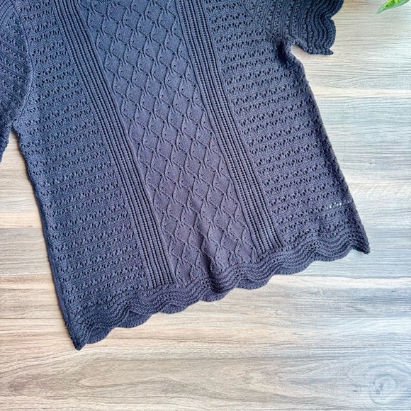 Croft & Barrow Black Short Sleeve Crochet Knit Sweater Top Size Large - Picture 8 of 12
